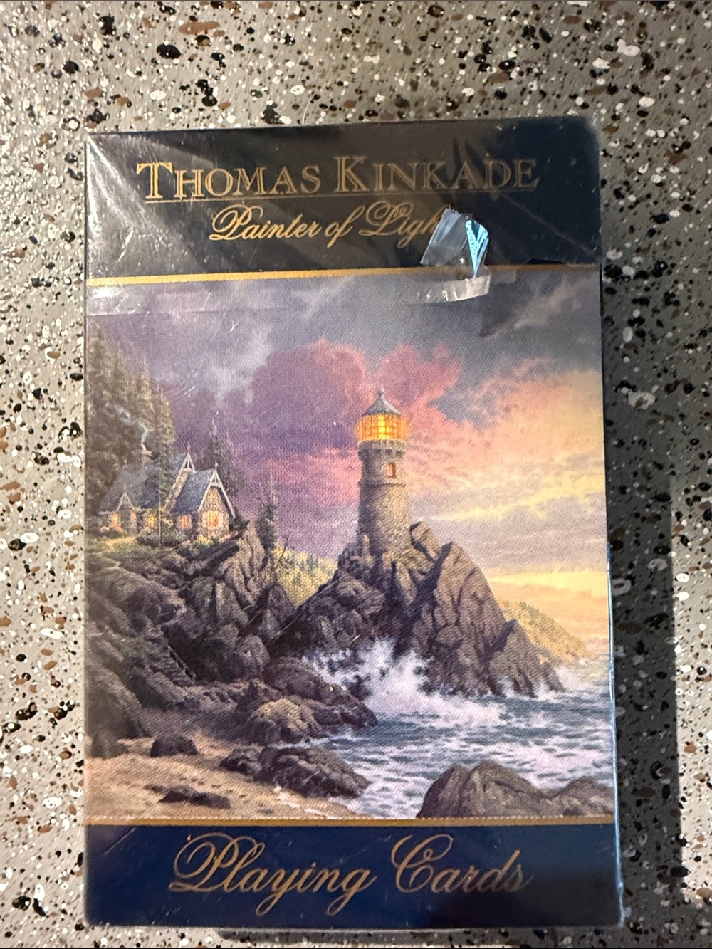 Thomas Kinkade Coastal Lighthouse Playing Cards - Blue & Gold